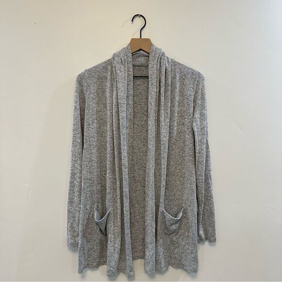 ATHLETA pose wrap open cardigan drape pockets heather grey - Picture 2 of 6